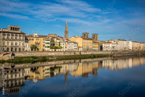 Embankment of the Arno river in Florence on an autumn morning. Florence, Tuscany, Italy