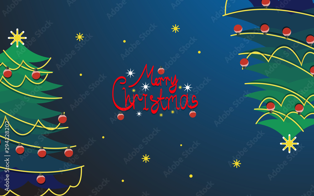 Chirstmas Simple Typography Greeting Poster with Stars  Trees for Christmas Holiday Season. Vector Illustration