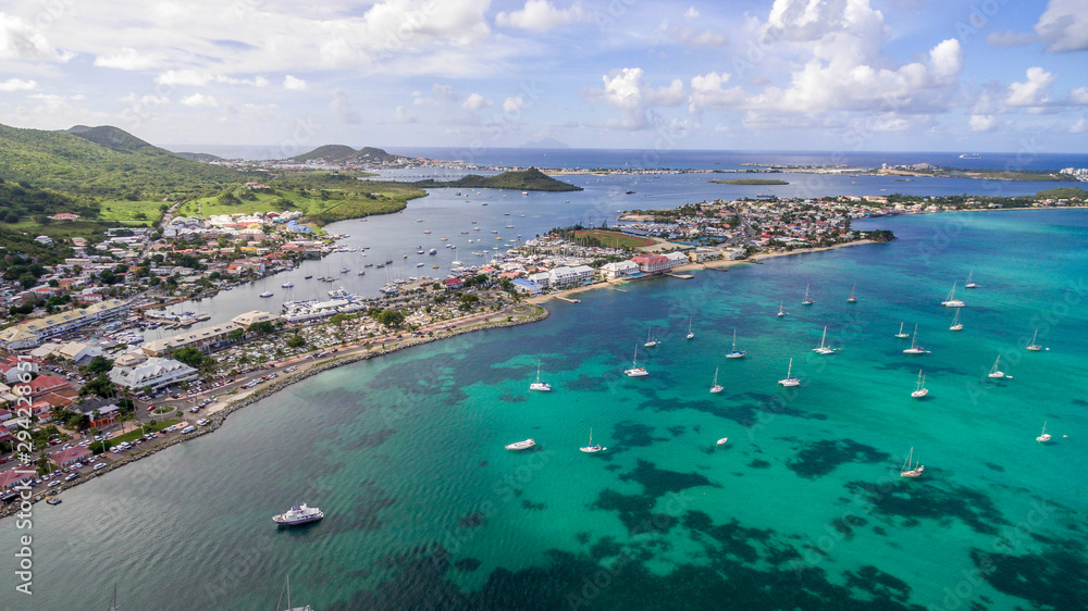 High Aerial view of french saint martin.
