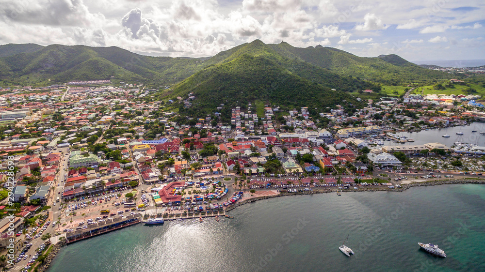 High Aerial view of french saint martin.