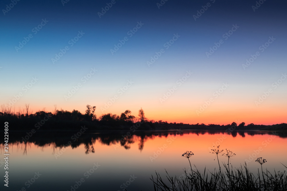Red sky on the river. Red sky on the river.