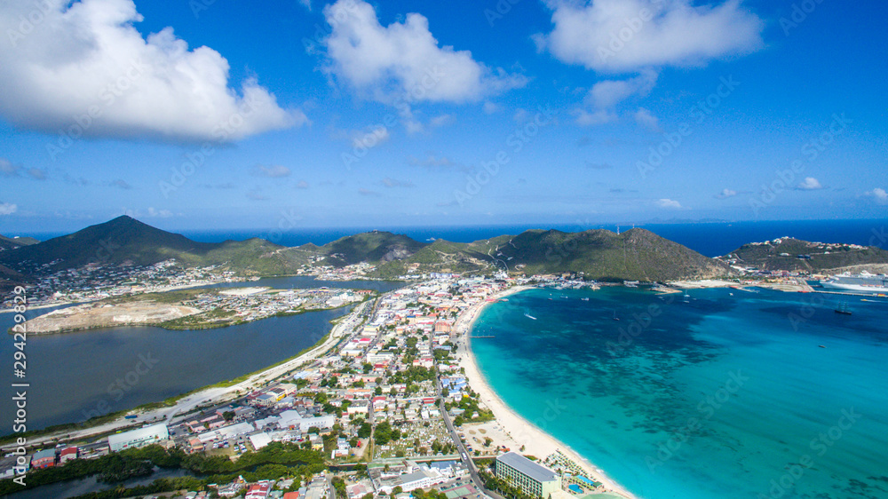 Aerial view of Philipsburg St.Maarten.
