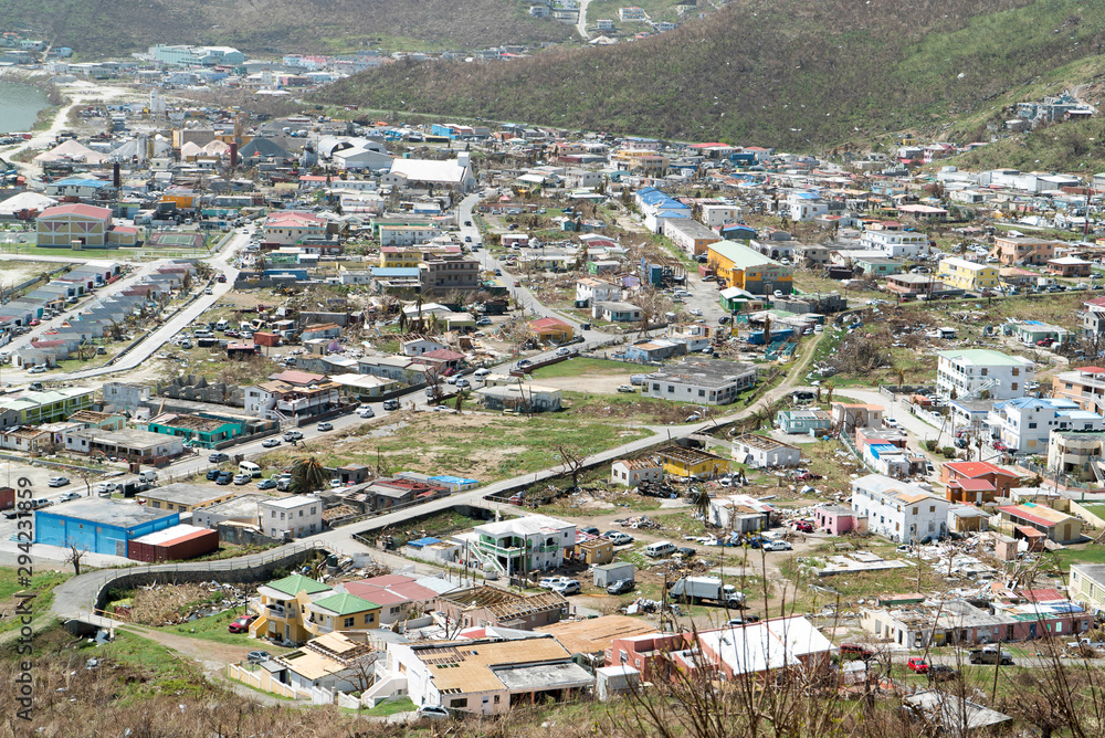 Damage cause by hurricane irma to building and homes on st.maarten