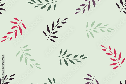 Art floral vector seamless pattern. Red, olive branches with leaves isolated on light grey background. For fabric, home and kitchen textile, wallpaper design, wrapping paper.
