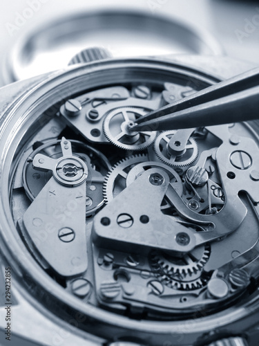 Εκτύπωση καμβά close up macro pic of vintage chronograph watch mechanism under repair by watchm