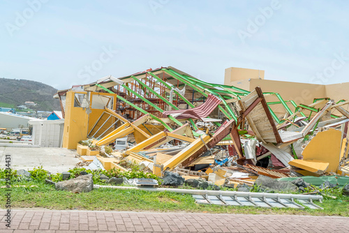 Slika na platnu Damage building after hurricane irma on the island of st.maarten