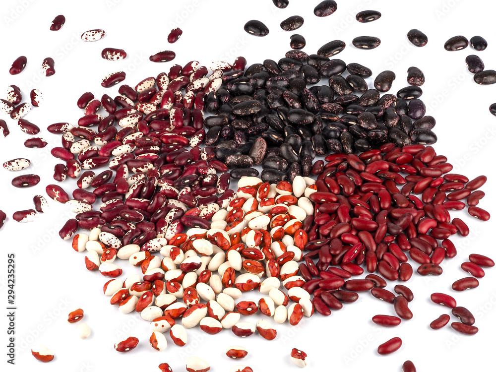 red, black and spotted beans isolated on a white background red, black and spotted beans isolated on a white background