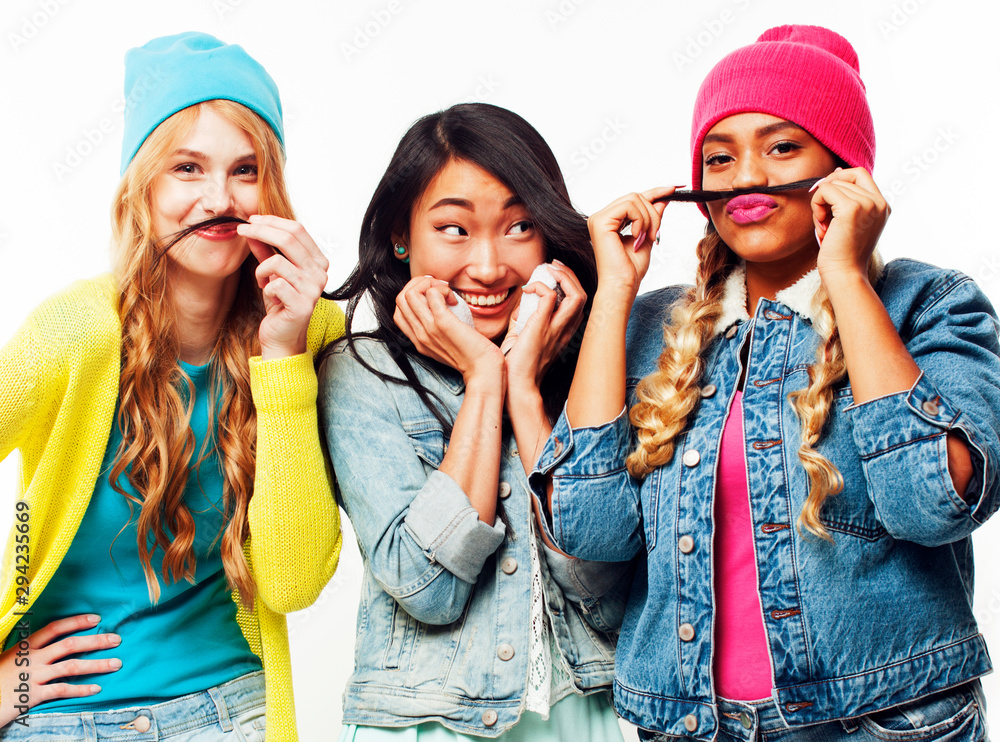 diverse nation girls group, teenage friends company cheerful having fun, happy smiling, cute posing isolated on white background, lifestyle people concept diverse nation girls group, teenage friends company cheerful having fun, happy smiling, cute posing isolated on white background, lifestyle people concept