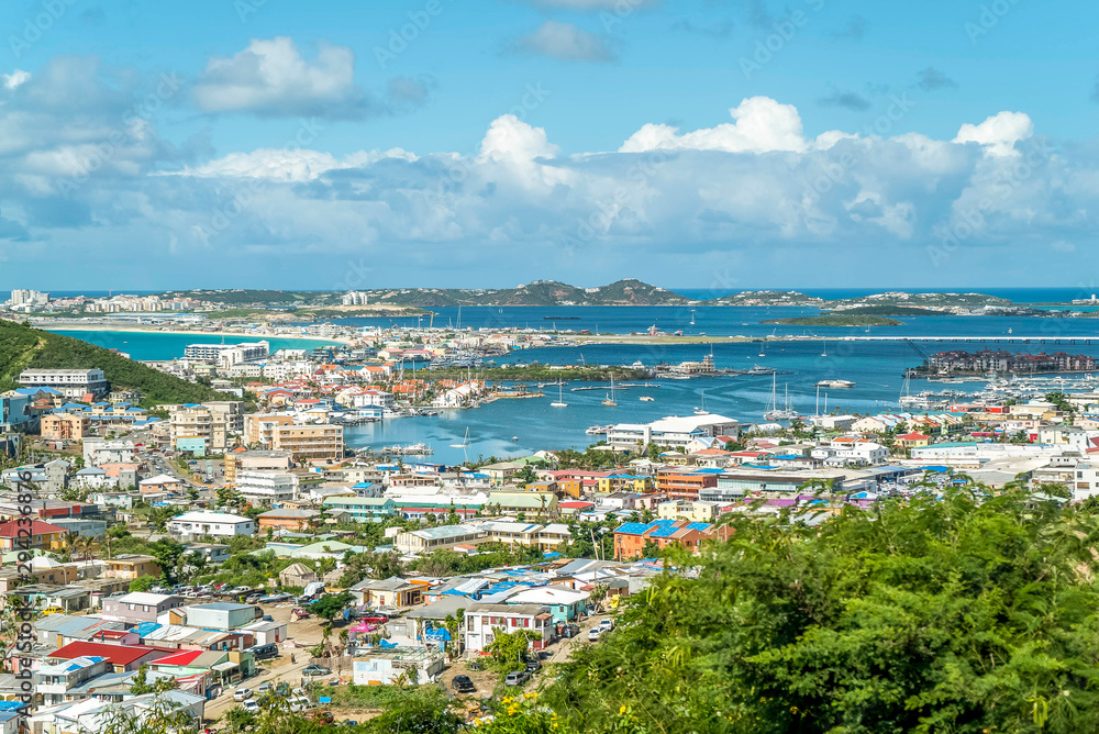 Overview of st.maarten landscape after hurricane Irma, the island is rebuilding and progressing.