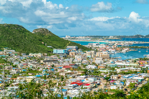 Overview of st.maarten landscape after hurricane Irma, the island is rebuilding and progressing.