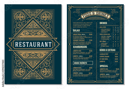 Vintage template for  restaurant menu design. Vector layered. photo