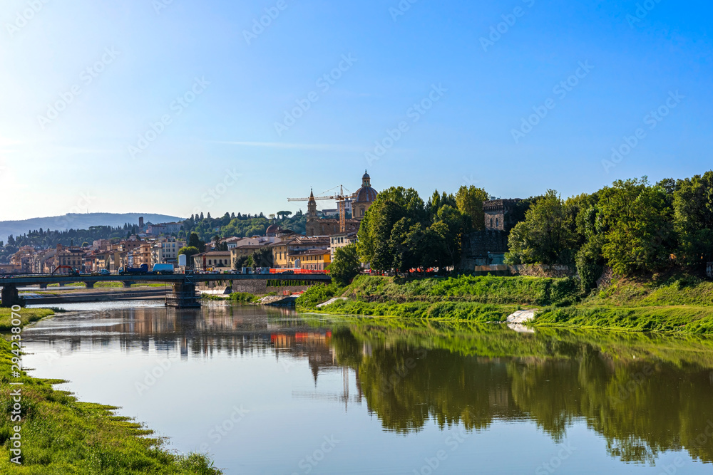Arno river in Florence early in the morning. Tuscany. Italy.