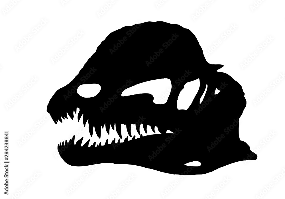 Graphical silhouette of dinosaur skull isolated on white,vector sketch ...