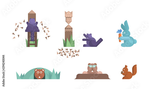 Collection d'animaux rongeurs. Petits personnages en flat design. Illustration vectorielle.