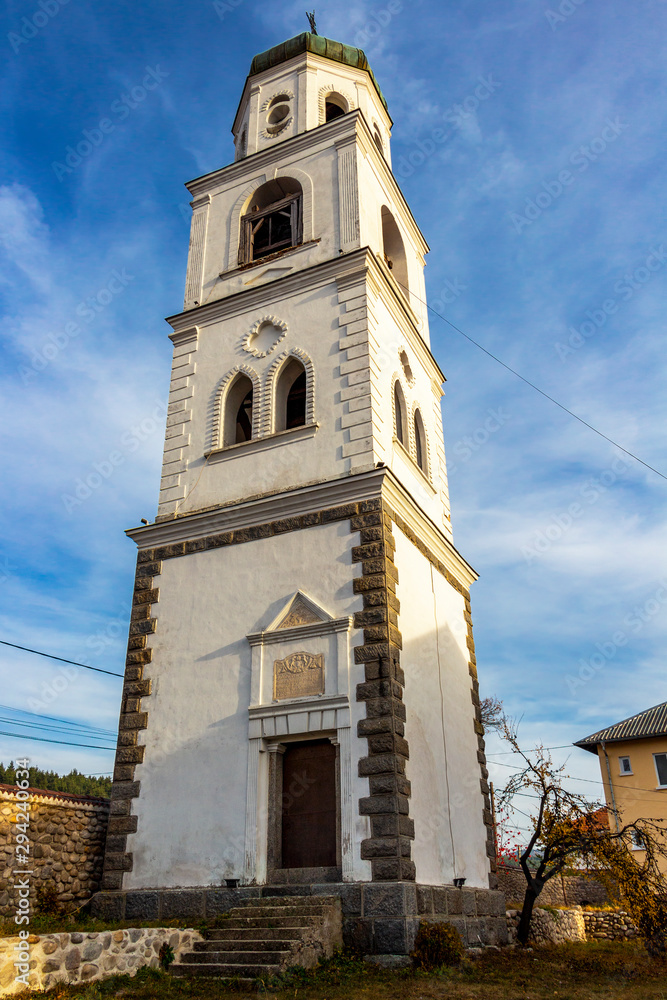 Metropolitan Church or Church of the Assumption of St. Mary bell tower from 1892 in the town of Samokov, Sofia Province, Bulgaria