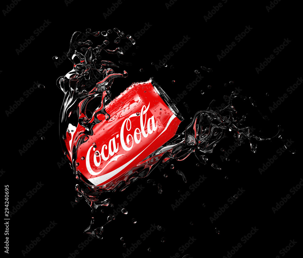 Malaga Spain - October 6 2019 Illustration of Coca-Cola can with splash  isolated on black background Coca Cola is the most popular carbonated  beverage sold worldwide Stock Illustration | Adobe Stock