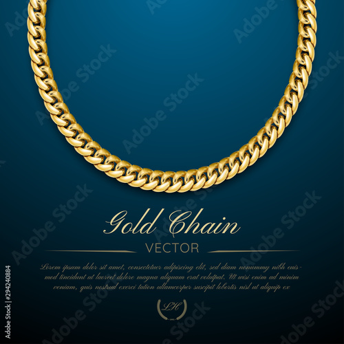 Gold chain jewelry on dark background. Luxury cover design, banner, template, vip invitations and coupon.