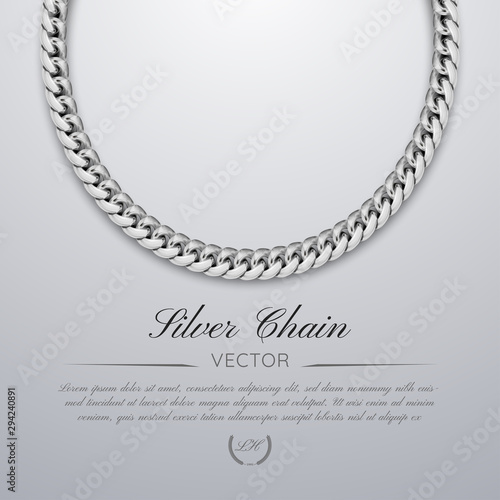 Luxury banner with silver chain jewelry. Leaflet, voucher, banner, template, vip invitations and coupon.