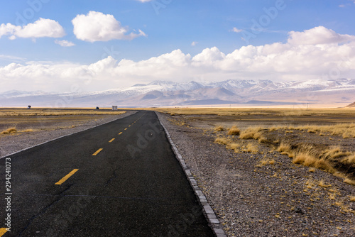 The road on the Tibetan Plateau. Tibet. China