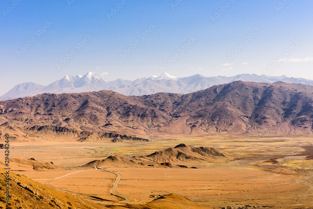 View from the Tibetan plateau to the Himalayan mountains. Tibet. China