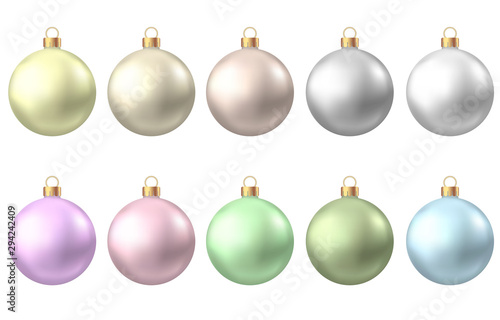 Realistic  gold, silver, blue, green, pink, purple   Christmas  balls.