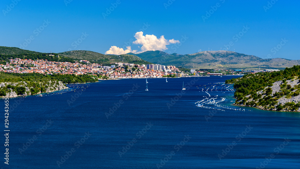 the mouth of the river Krka, a view of Sibenik from the