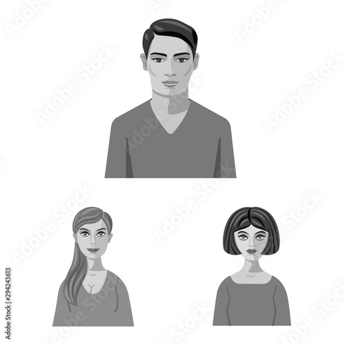 Vector illustration of face and person sign. Collection of face and portrait stock vector illustration.