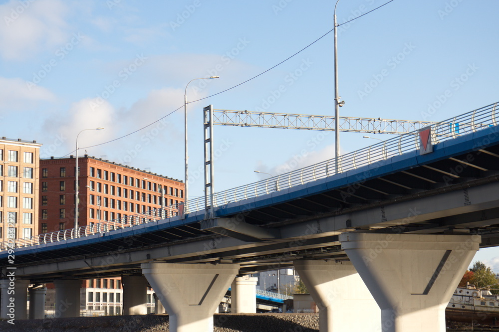 transport overpass over the river on a sunny day transport overpass over the river on a sunny day