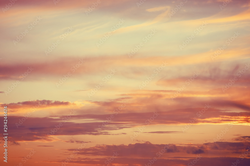 Beautiful sunset background blue sky with clouds, natural texture, sunny day
