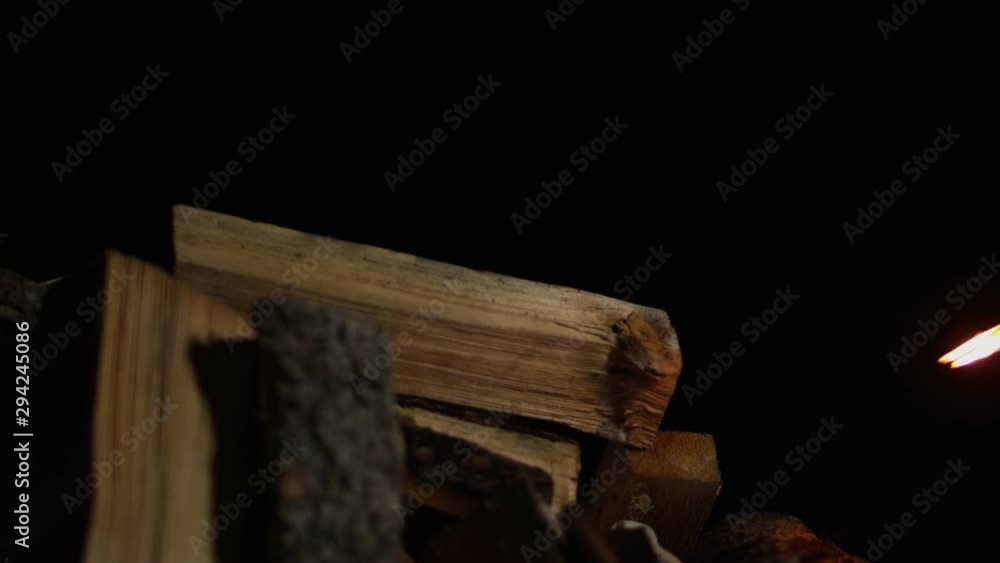 lighting up wood fire at night lighting up wood fire at night