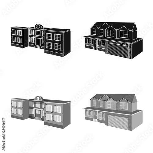 Vector illustration of facade and housing logo. Collection of facade and infrastructure stock vector illustration.
