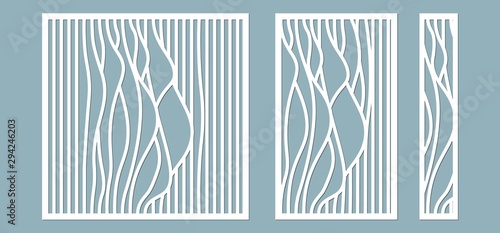 Set, panel for registration of the decorative surfaces. Abstract lines panels. Vector illustration of a laser cutting. Plotter cutting and screen printing.