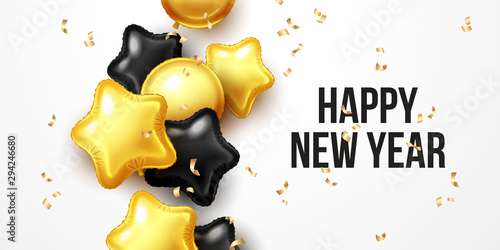 Happy new year background with floating party balloons. Vector illustration