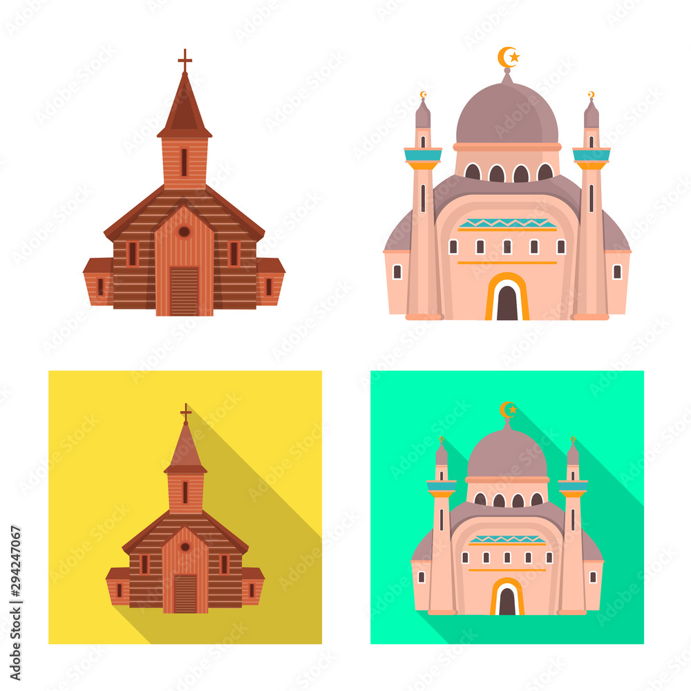 Isolated object of cult and temple icon. Collection of cult and parish vector icon for stock.