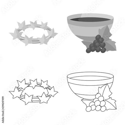 Vector illustration of deity and antique symbol. Collection of deity and myths stock vector illustration.