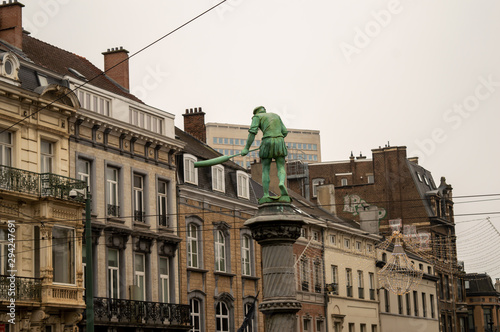 Statue in square of Petit Sablon in Brussels, Belgium on December 30, 2018. 