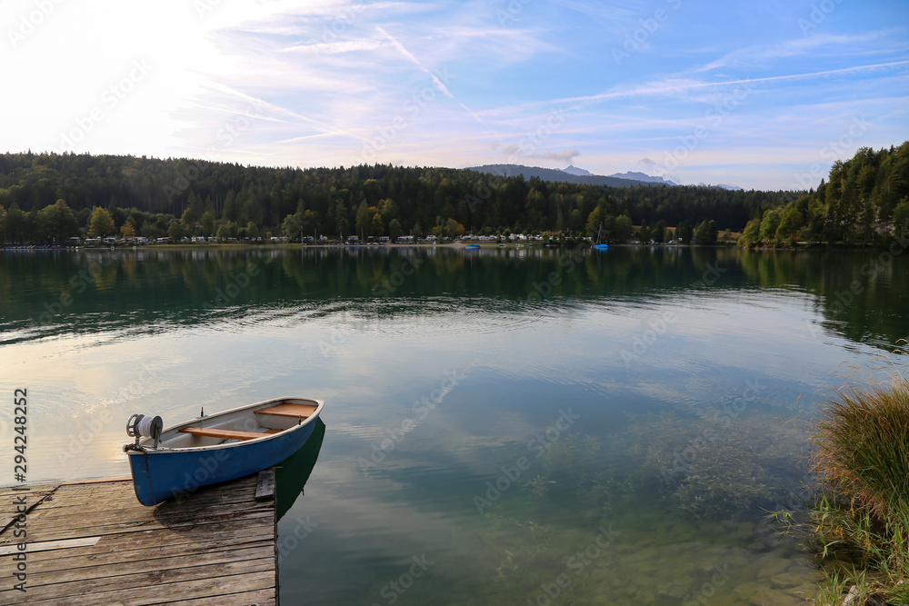 Fisherman boats on Lake Walchensee, Bavaria, Germany