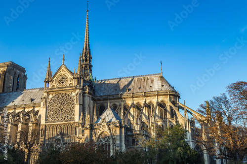 Notre Dame de Paris Cathedral before the fire of April 2019 with the old spire