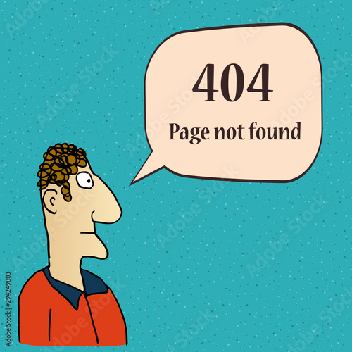 404 error page. Funny 404 error symbol with cartoon character of man.