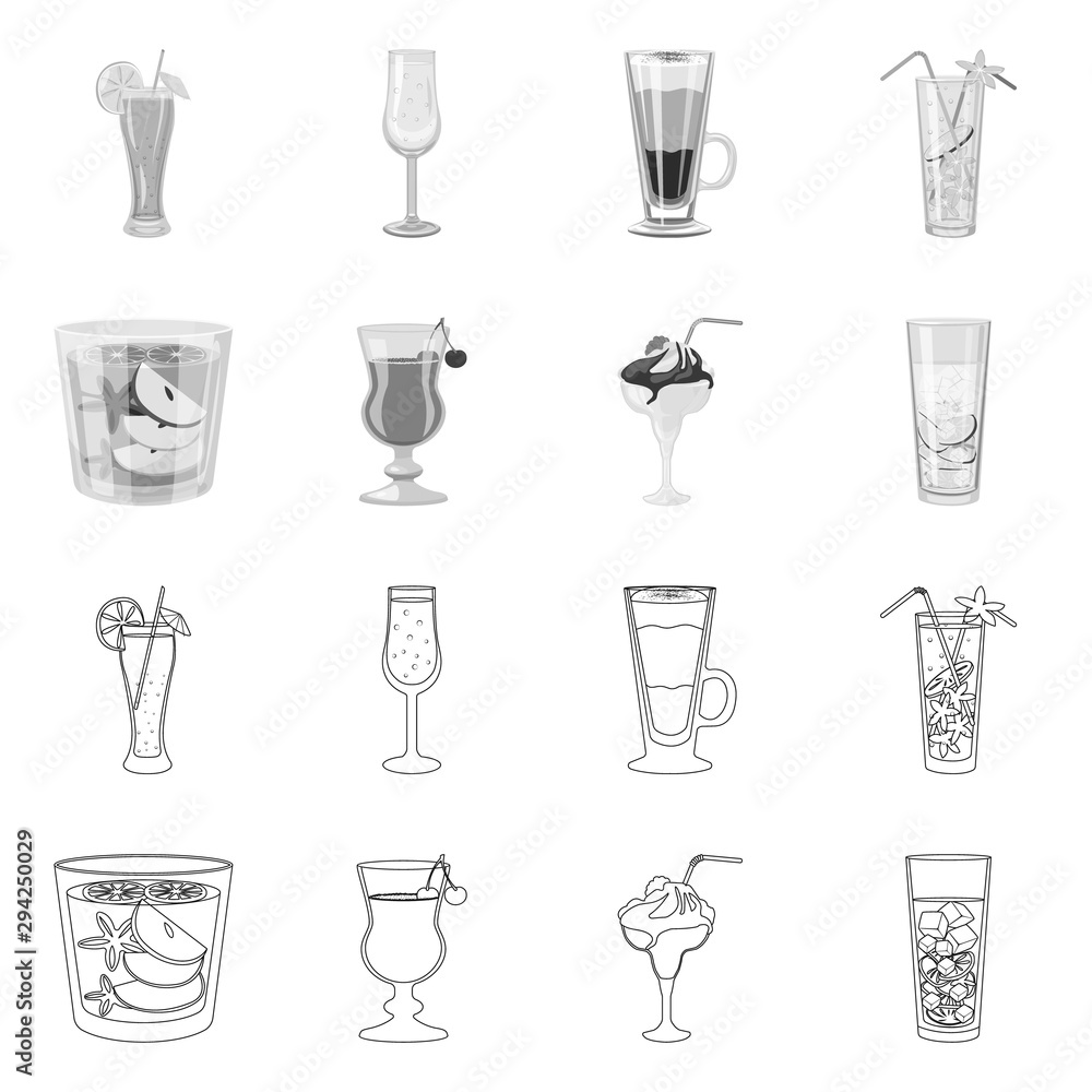 Isolated object of liquor and restaurant logo. Collection of liquor and ingredient stock vector illustration.