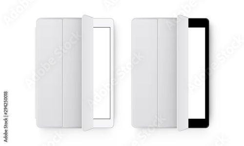 Two tablet computers with covers, isolated on white background. Vector illustration