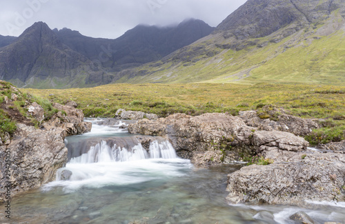 Fairy pools waterfalls with Black Cullins as a background