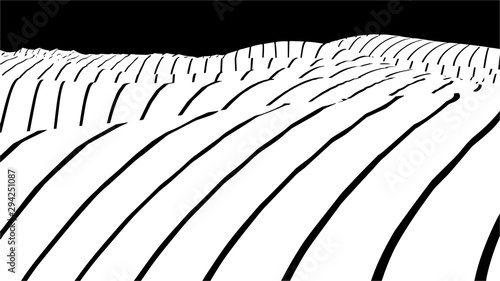 Optical illusion wave. Abstract 3d black and white illusions. Horizontal lines stripes pattern or background with wavy distortion effect. Vector illustration.