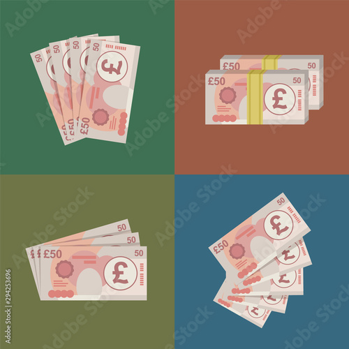 50 Pound sterling banknotes design. Vector Illustration.