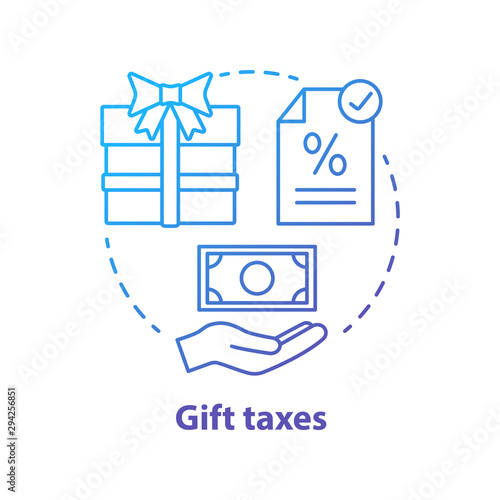 Gift taxes blue concept icon. Products taxation idea thin line illustration. Interest rate on present. Tax on transferring wealth. Paying fee for gift. Vector isolated outline drawing
