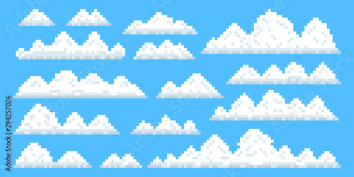 Vector pixel art. Set of clouds for games and web. Vector illustration.