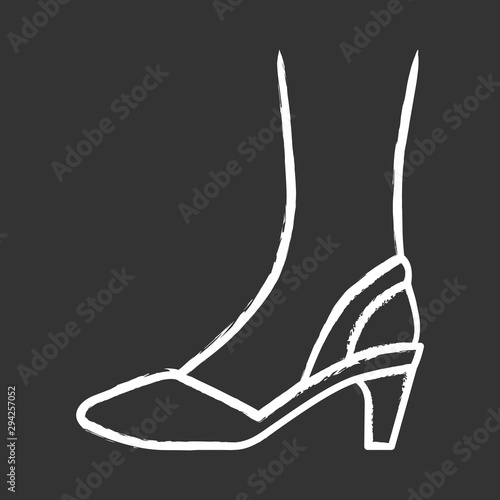 Slingback high heels chalk icon.Woman stylish and classic footwear design. Female formal d orsay shoes side view. Fashionable chic clothing accessory. Isolated vector chalkboard illustration