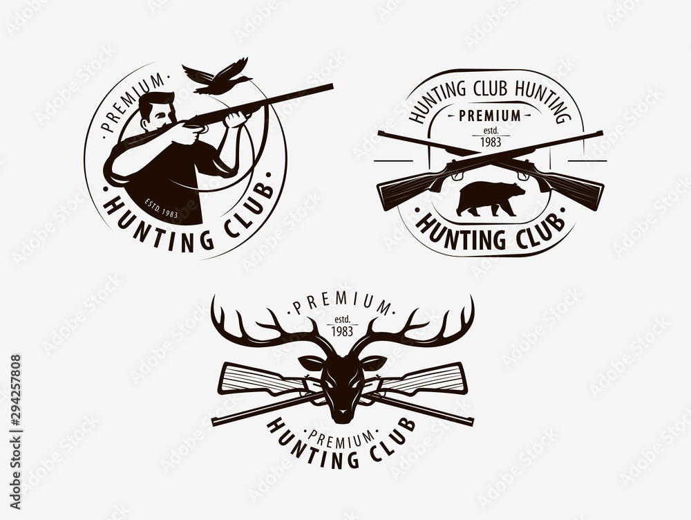 Hunting club set labels. Hunt logo, icon. Vector illustration Stock Vector  | Adobe Stock