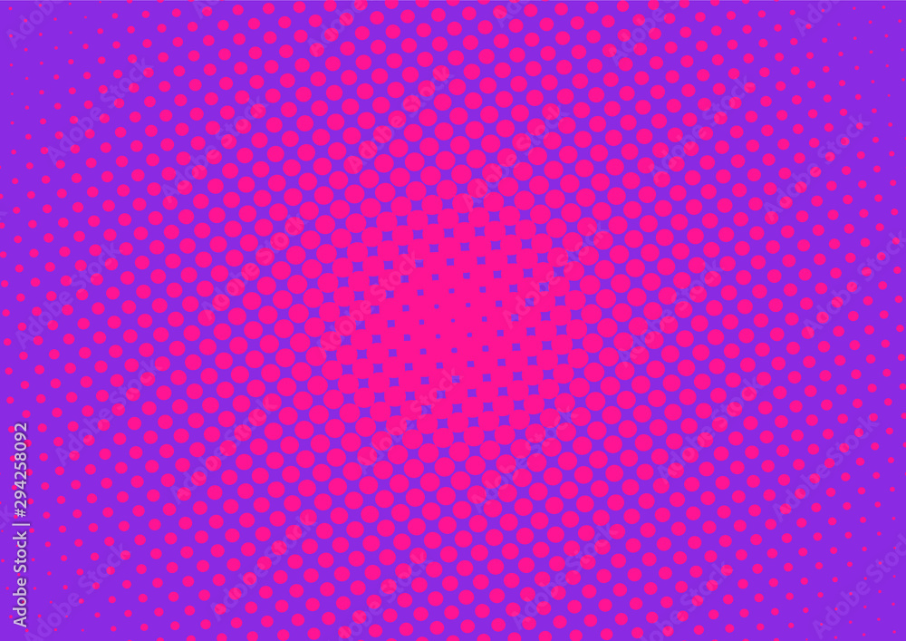 Fototapeta premium Fun pink and purple pop art background with halftone in retro comic style, vector illustration eps10