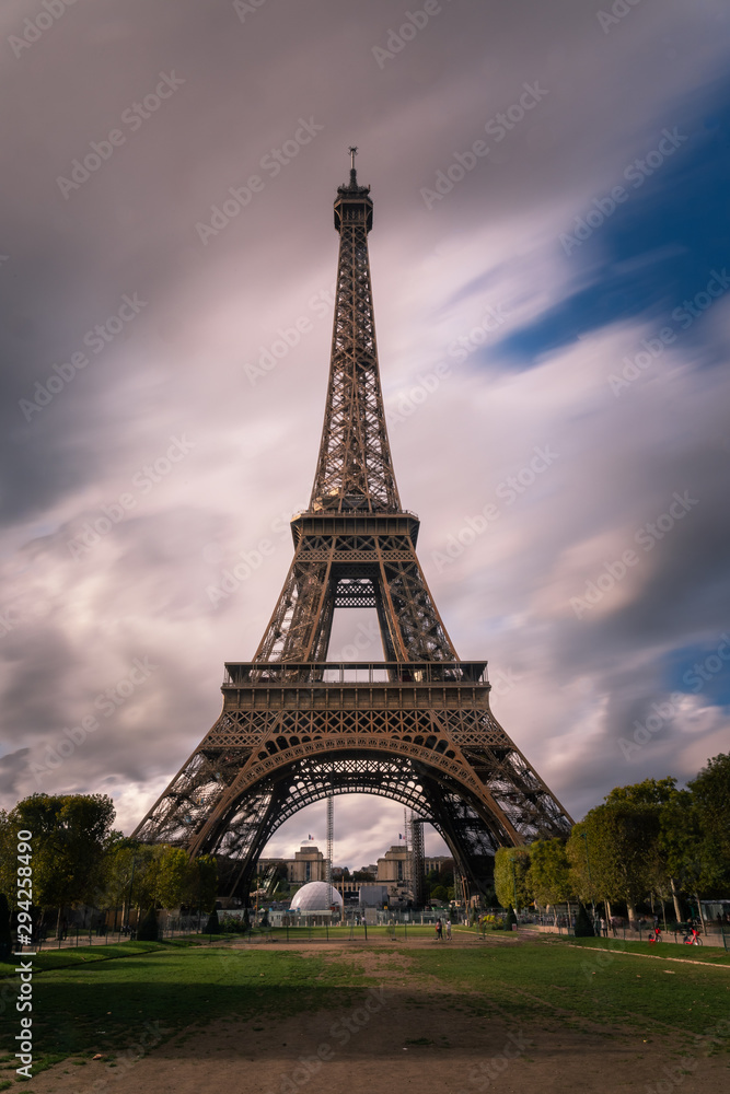 World famous Eiffel tower at the city center of Paris, France.